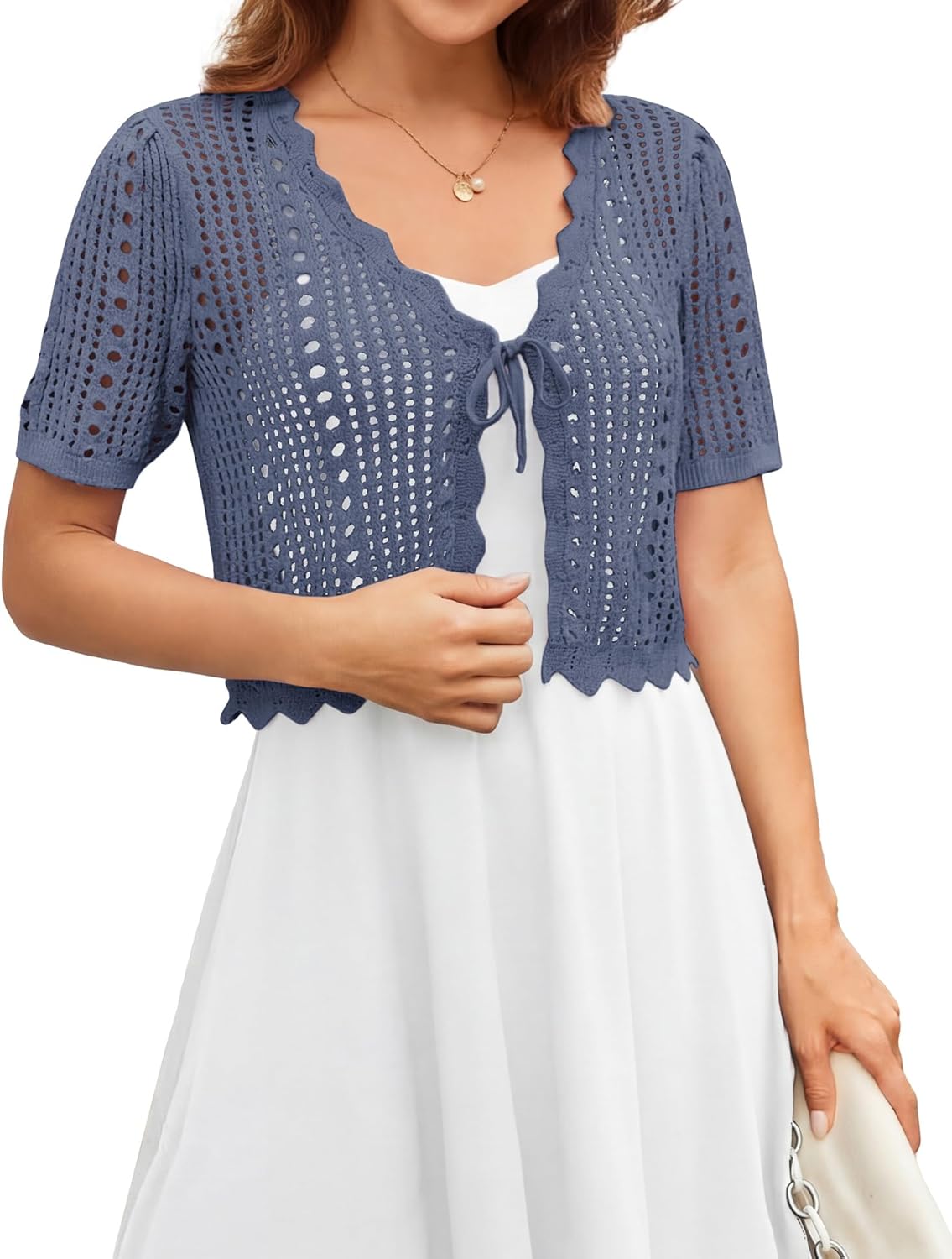 Thumbnail 4 de Kate Kasin Bolero-Cardigan Damen – kurzärmeliger Sommer-Cardigan mit V-Ausschnitt