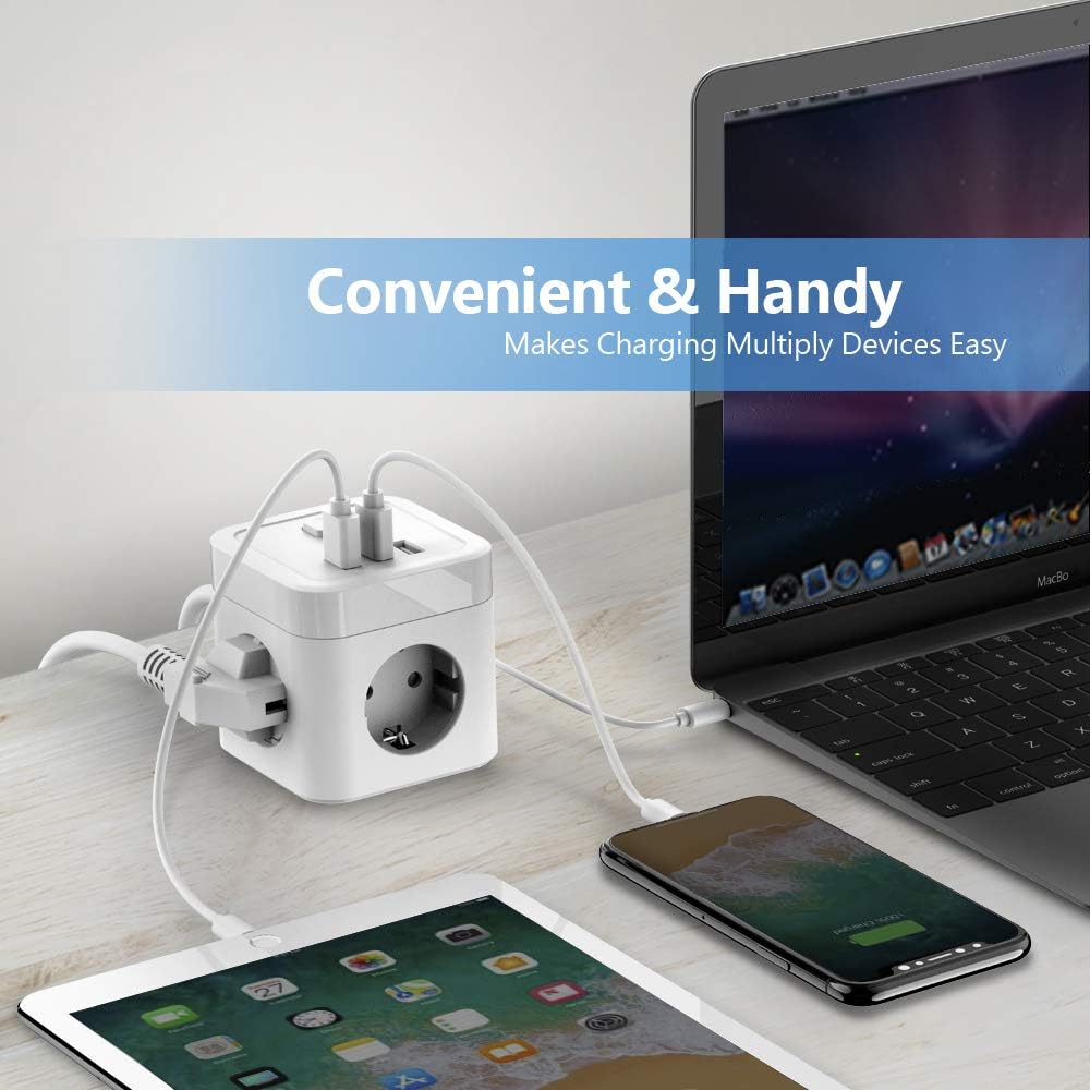 Thumbnail 5 de JSVER Steckdosenleiste 3-fach mit USB (Würfel Mehrfachsteckdose, 3680 W/16 A, 1,5 m Kabel) – 3 USB-Lader bis 15,5 W