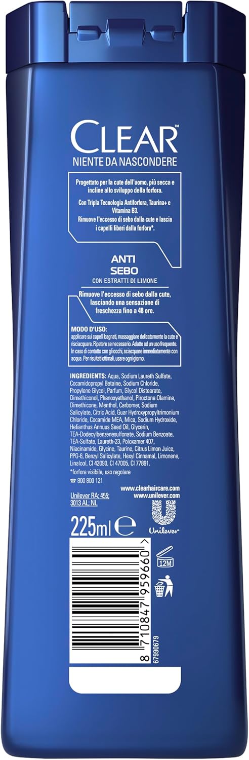 Thumbnail 2 de Clear Men Shampoo Uomo Refreshing Grease Control 3x225 ml: detergente anti-forfora e anti-sebo