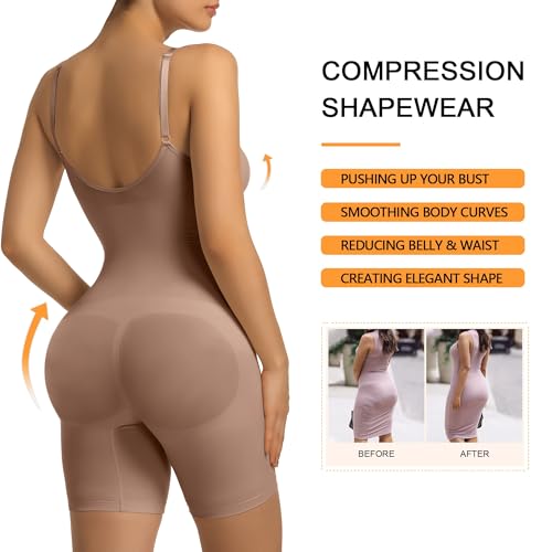 Detalle de SHAPERX SAHPERX Body Reductor Mujer Invisible Shapewear: Adelgaza y Moldea con Almohadillas Extraíbles (UK-SZ5468-Sienna-L/XL)