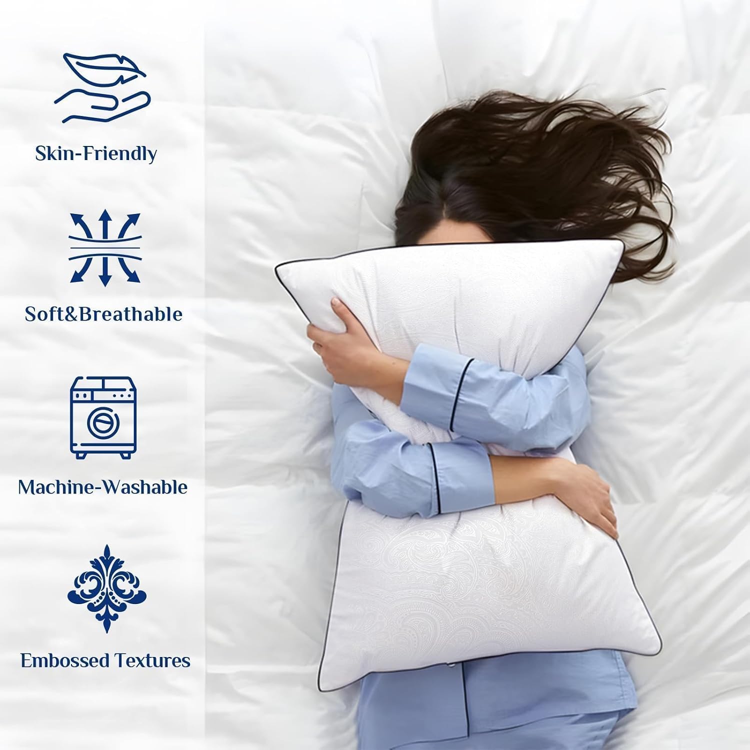 Detalle de JOLLYVOGUE Queen Pillow Set of 4, Cooling Down-Alternative Pillows