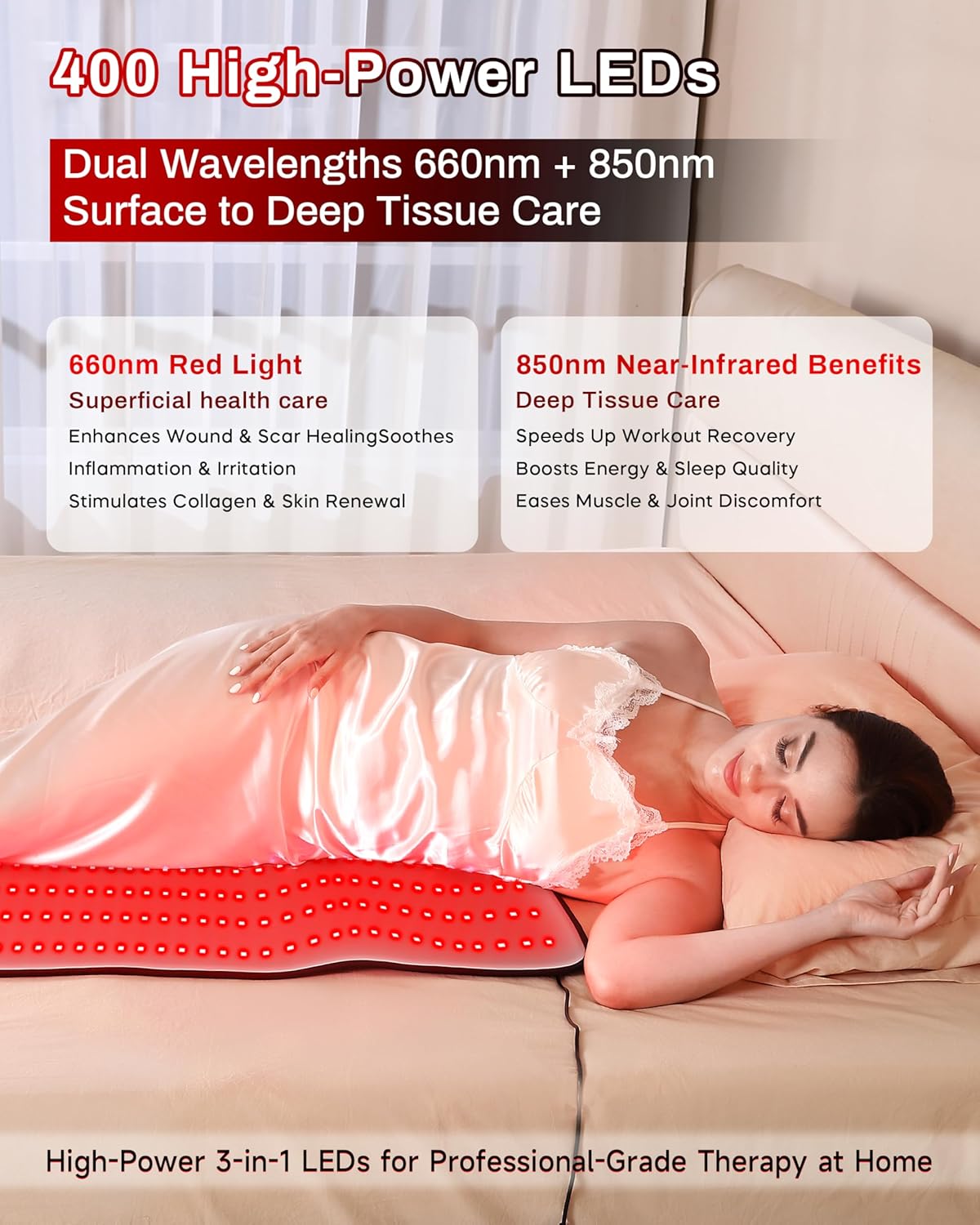 Detalle de Kaoudt Medical-Grade TPU Red Light Therapy Mat for Body (400 LEDs, 660nm + 850nm) – Full-Body Coverage