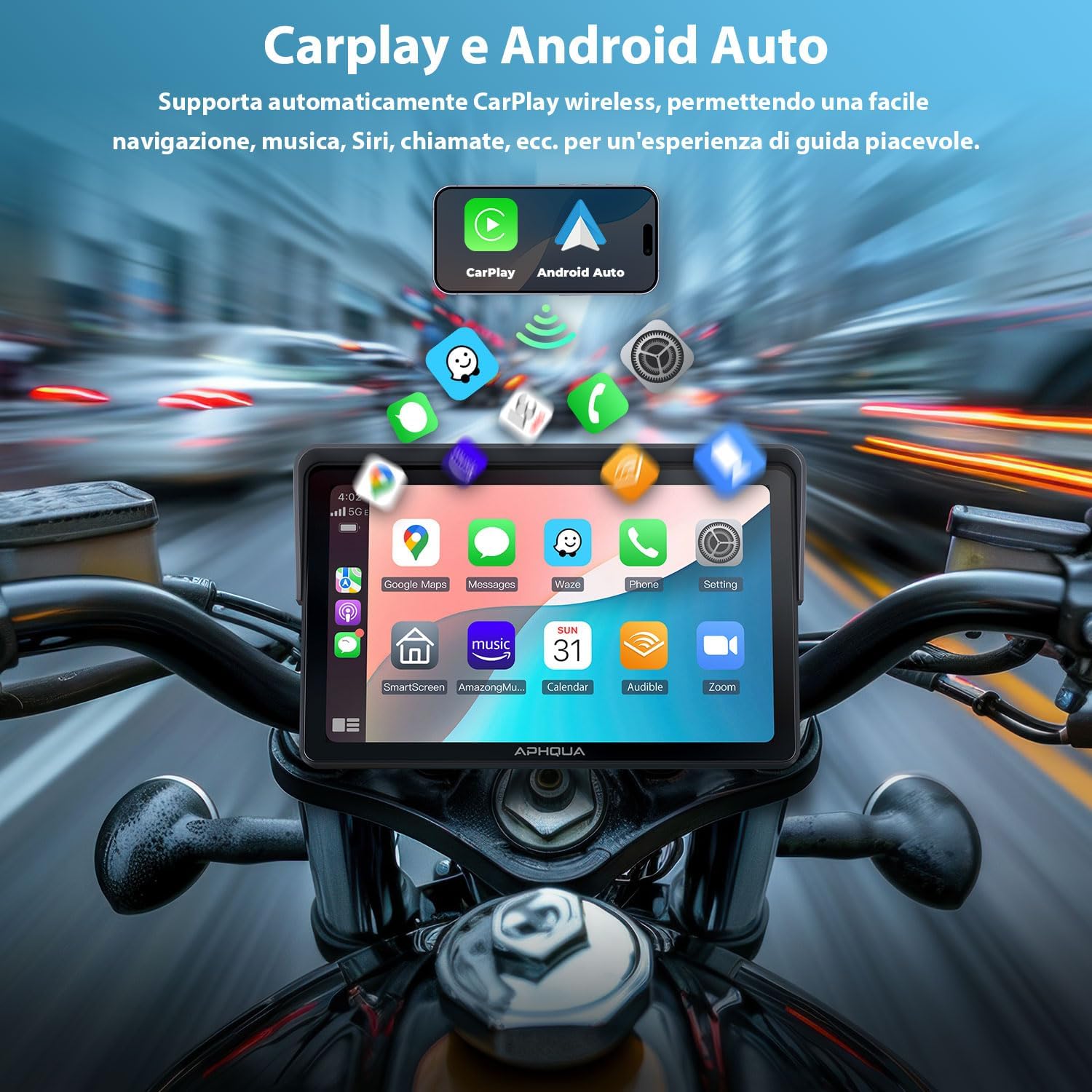 Detalle 2 de APHQUA A722 Schermo Moto 7" CarPlay wireless