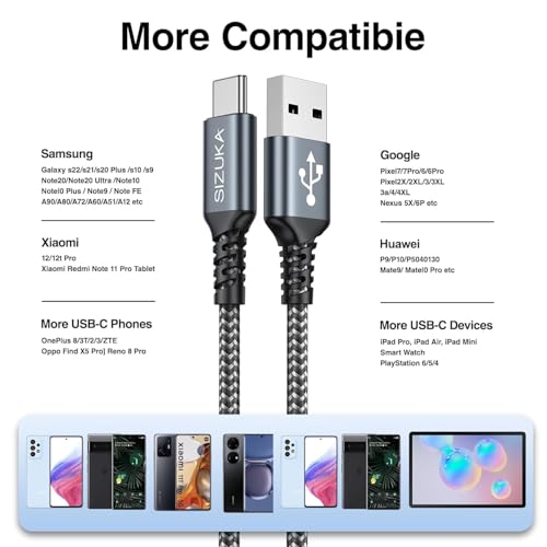 Thumbnail 6 de Câble USB-C SIZUKA Charge Rapide 3Pack, 2 m, 3,1 A – USB A vers USB C
