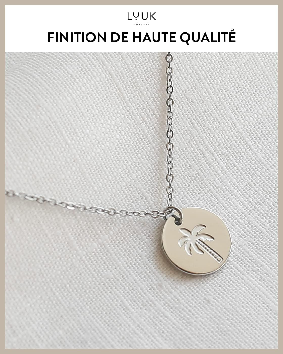 Thumbnail 3 de LUUK LIFESTYLE Collier en acier inoxydable avec pendentif palmier et carte cadeau HAPPINESS, 50 cm