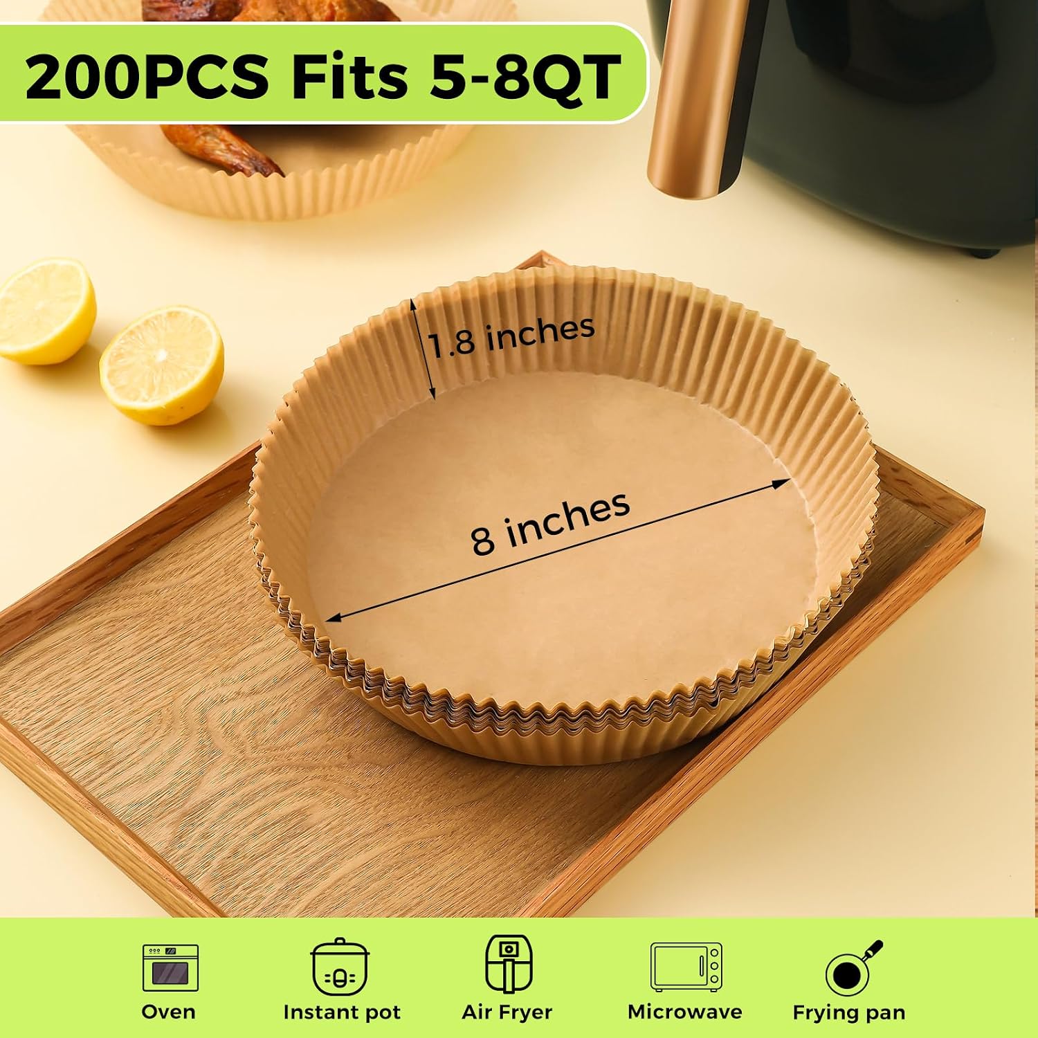 Detalle 1 de Ctizne C200R8 Air Fryer Liners, 8-Inch Round Parchment, 200 Count
