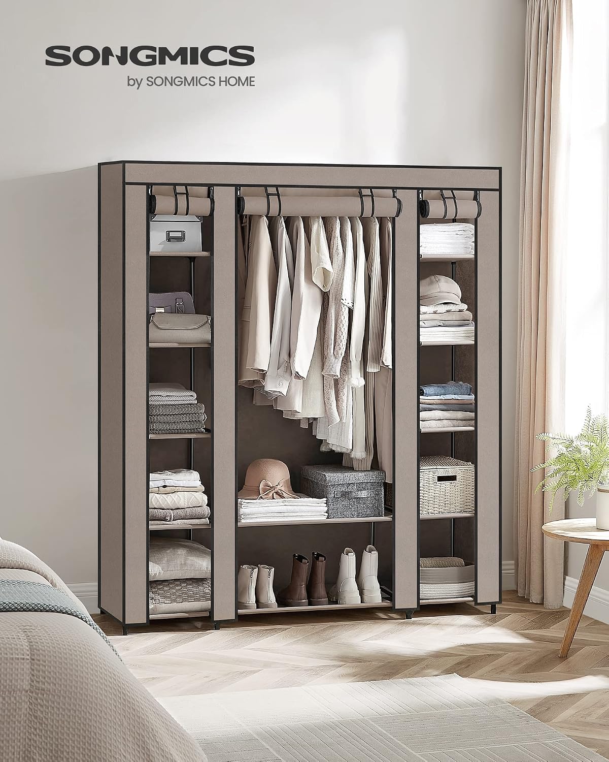 Thumbnail 1 de SONGMICS Kleiderschrank aus Stoff mit Überzug – 45 × 150 × 175 cm, 12 Fächer, Taupe LSF003R02