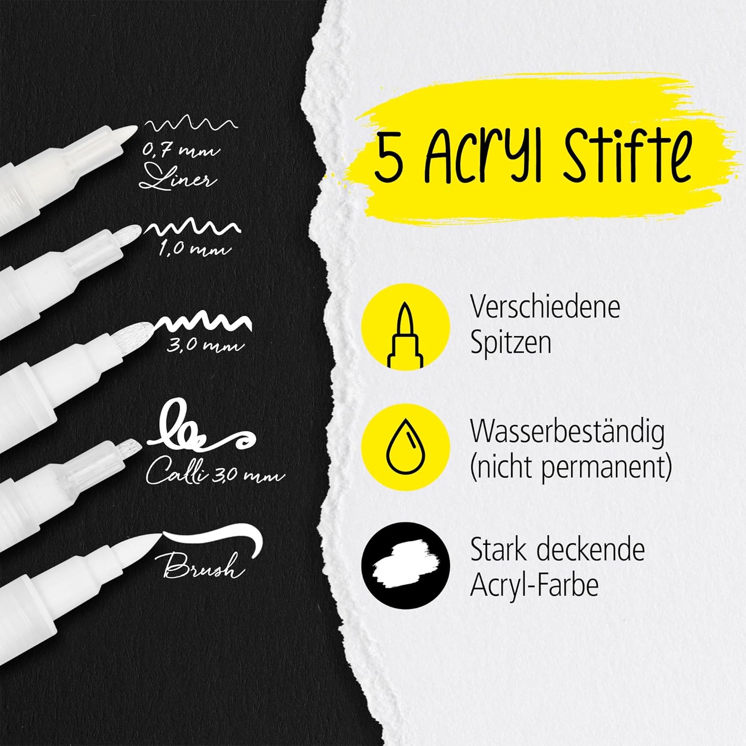 Detalle 2 de Online 5er-Set Handlettering-Stifte Weiß – Weißer Acryl-Marker für Brush Pen, Fineliner & Kalligrafie