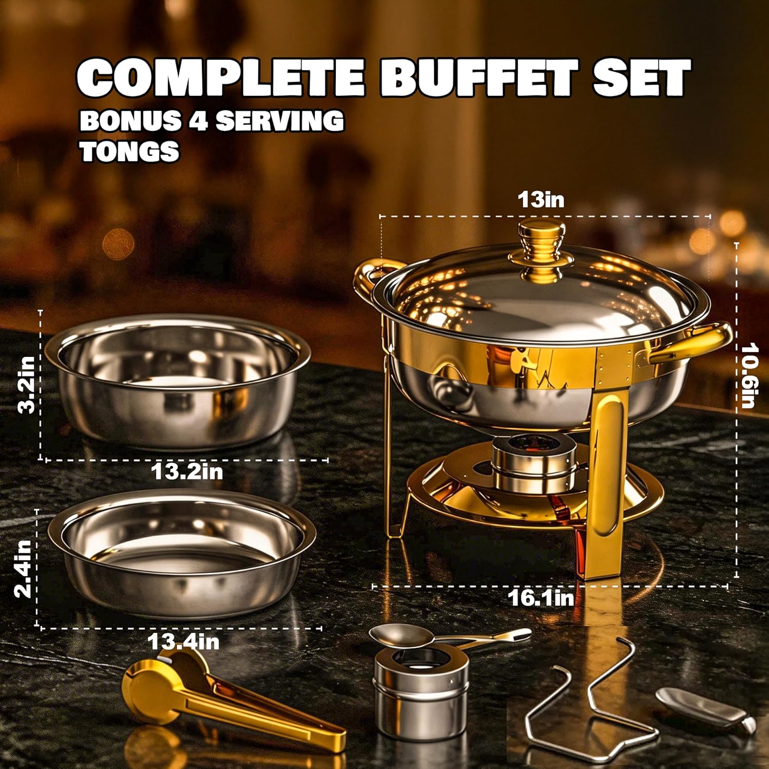 Thumbnail 2 de Trivico Chafing Dishes for Buffet Set (4 Pack, 6QT) Stainless Steel Food Warmers with 30-Second Lid Assembly