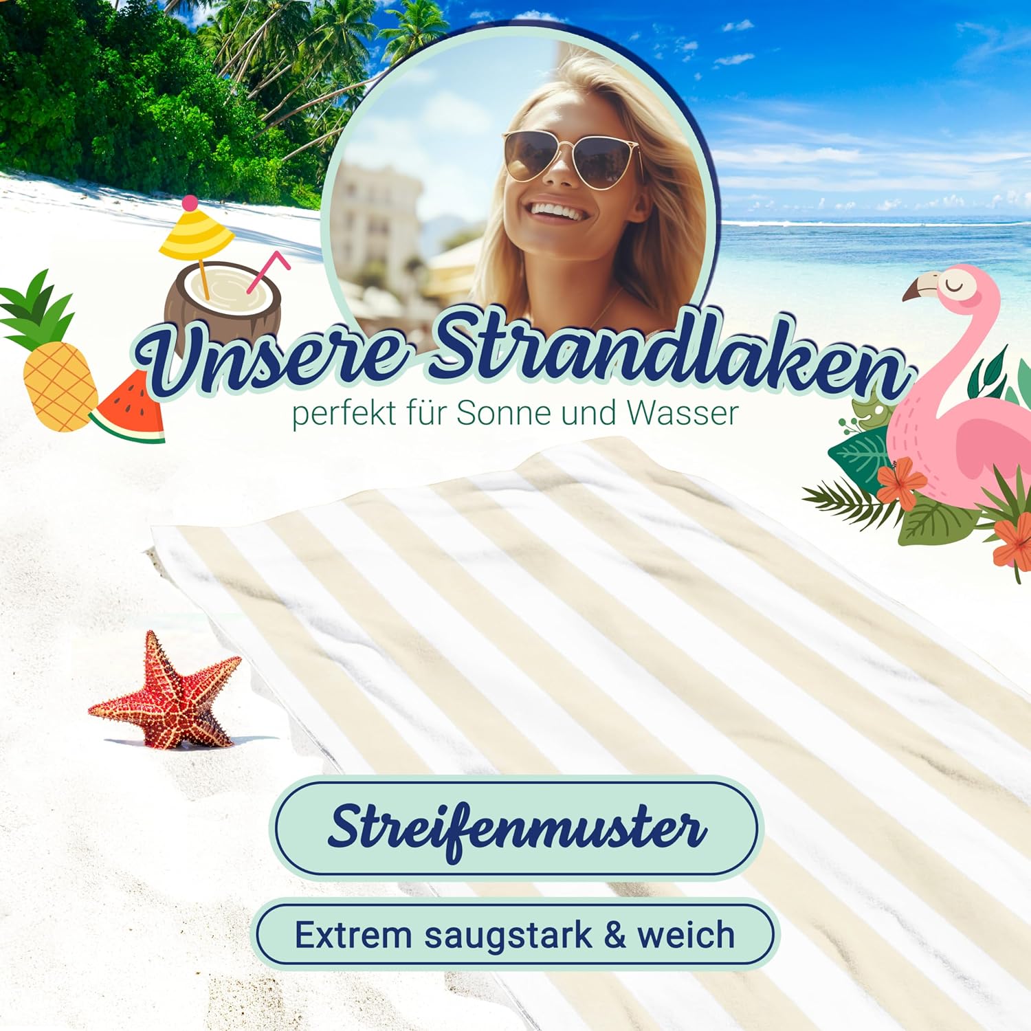 Detalle de ZOLLNER 2er Set Strandtücher 70x180 cm – strapazierfähig, saugstark, OEKO-TEX zertifiziert