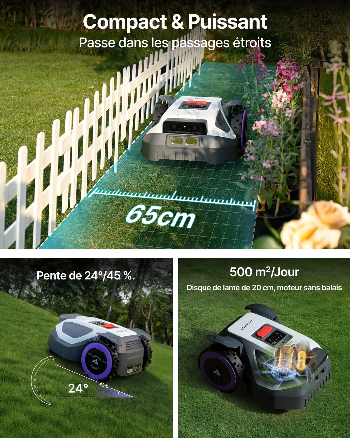 Detalle de ANTHBOT Robot Tondeuse M5-500㎡ – Tonte par zone et NetRTK, jusqu’à 3 mois de 4G inclus