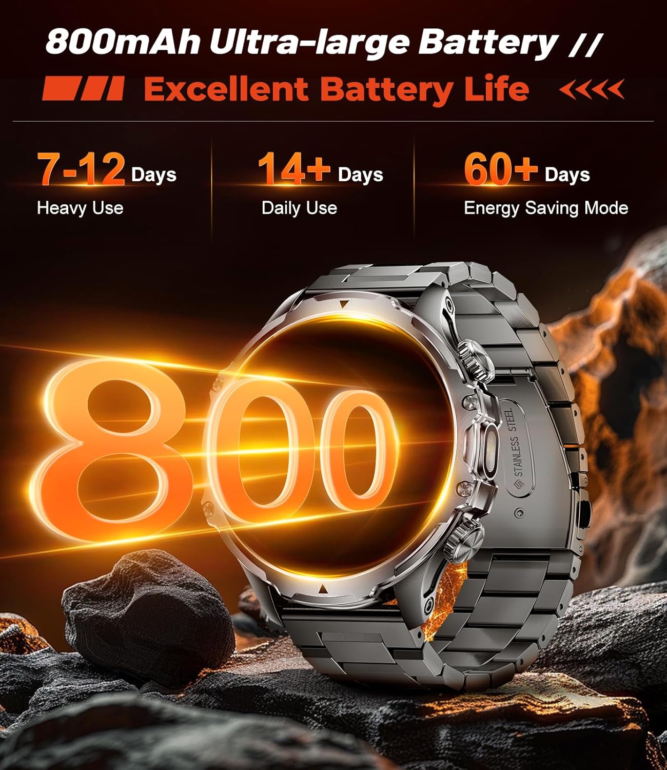 Detalle 2 de LIGE FV15 Smart Watch for Men with Bluetooth Calling, 1.85-inch HD Display and LED Flashlight