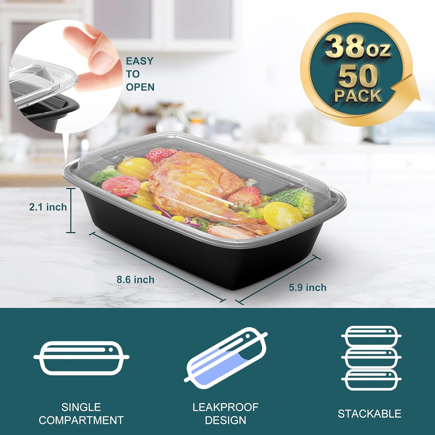 Detalle 2 de WGCC Meal Prep Containers 38OZ 50-Pack