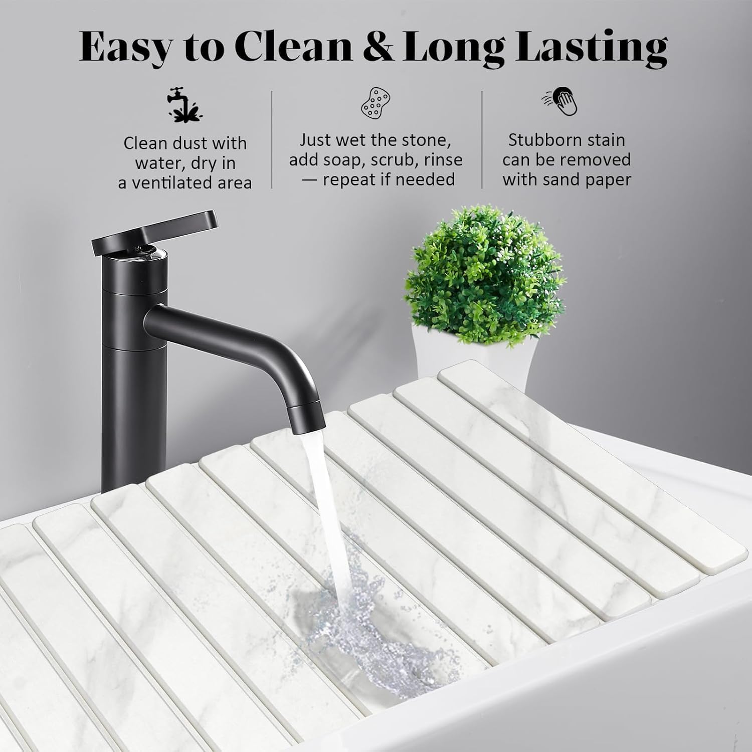 Detalle 1 de Large Stone Dish Drying Mat 28" Marble 🧽