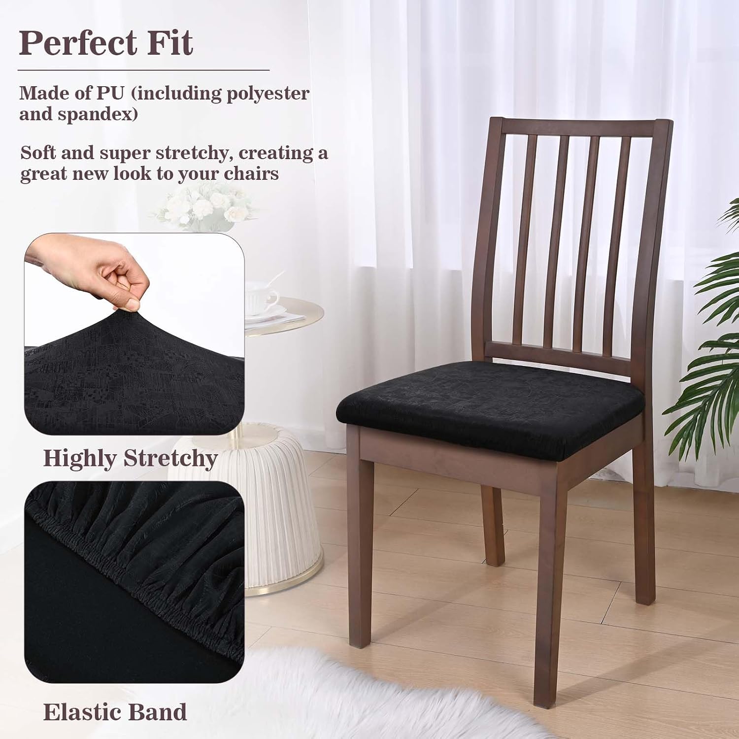 Thumbnail 2 de Alishomtll Dining Chair Covers, Set of 6 Faux Leather PU Slipcovers with Buckles – Black