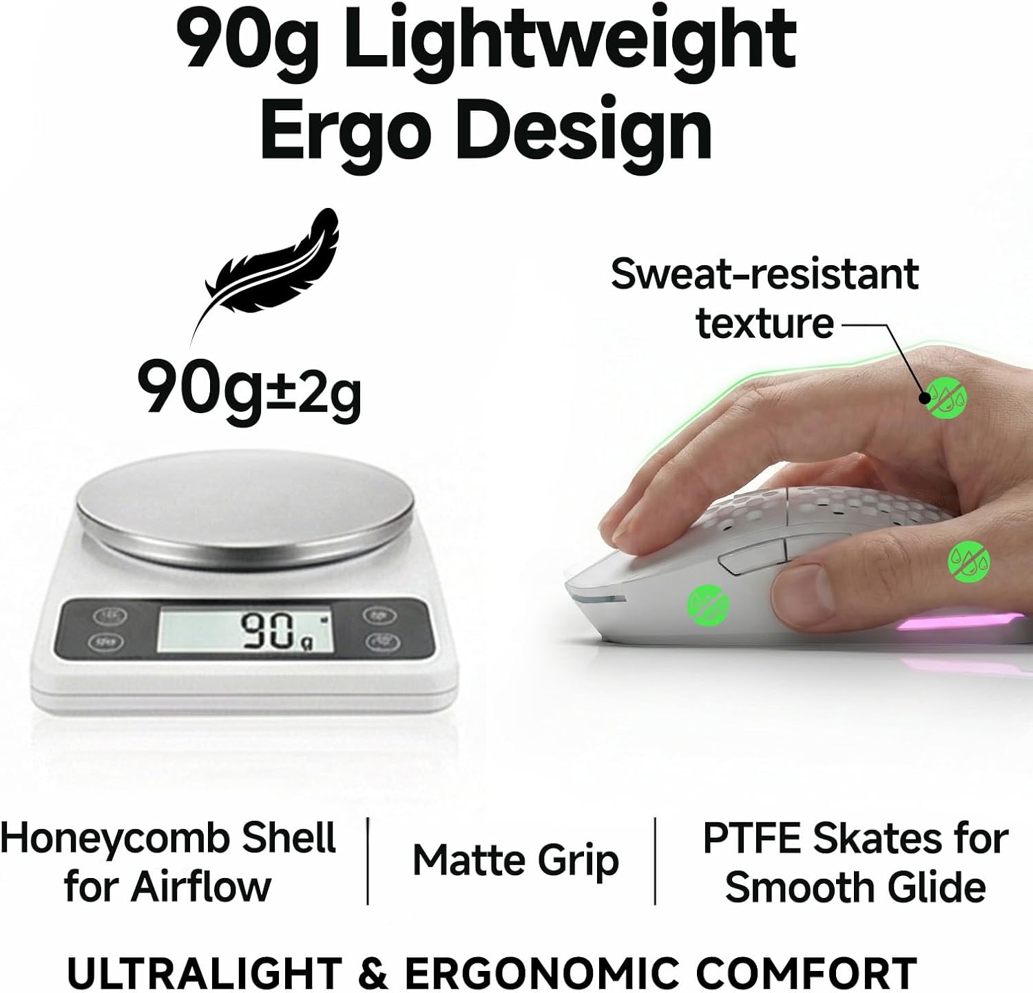 Thumbnail 4 de TMKB Wireless Gaming Mouse (24000DPI Optical Sensor, 6 Programmable Buttons) — Matte White