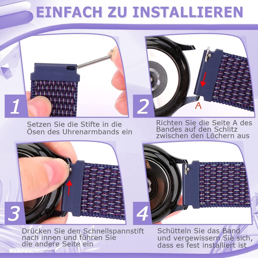 Detalle de Runostrich Nylon Armband 18–24 mm mit Klettverschluss – Atmungsaktives Sportarmband aus Nylon für Damen und Herren