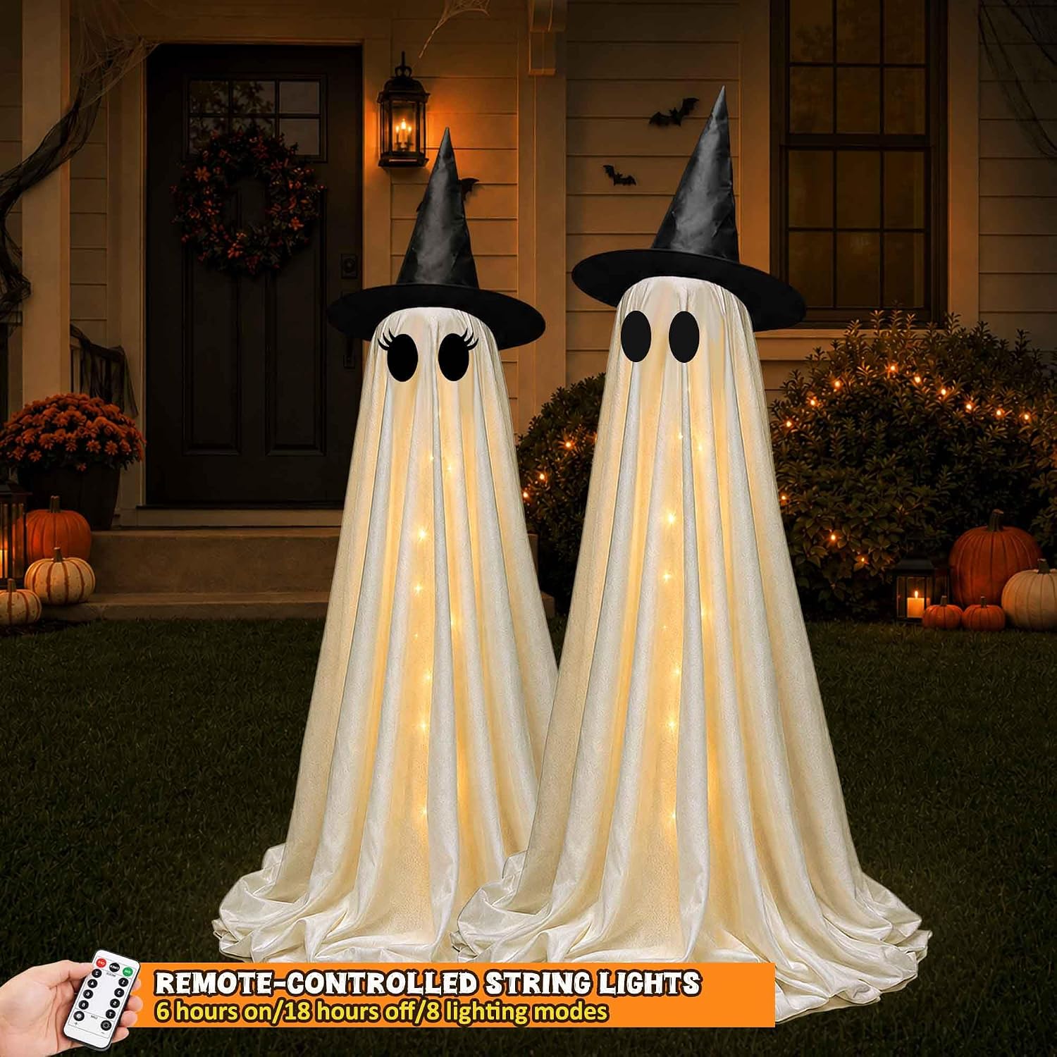 Detalle 2 de Watlie Halloween Ghost 2025 2-Pack Light-Up Decorations with Remote-Control Lights