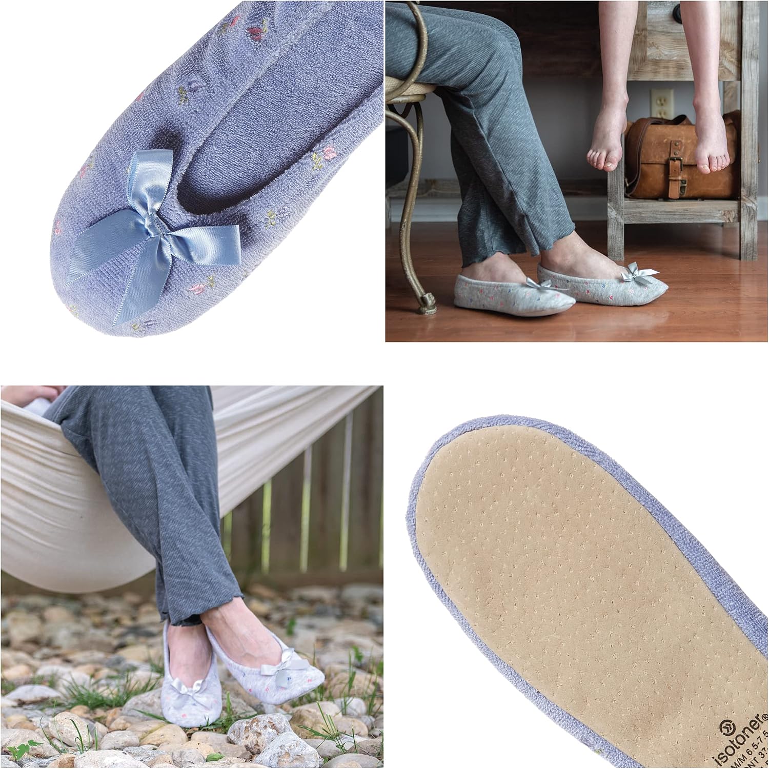Detalle de isotoner Women's Embroidered Terry Ballerina Slippers