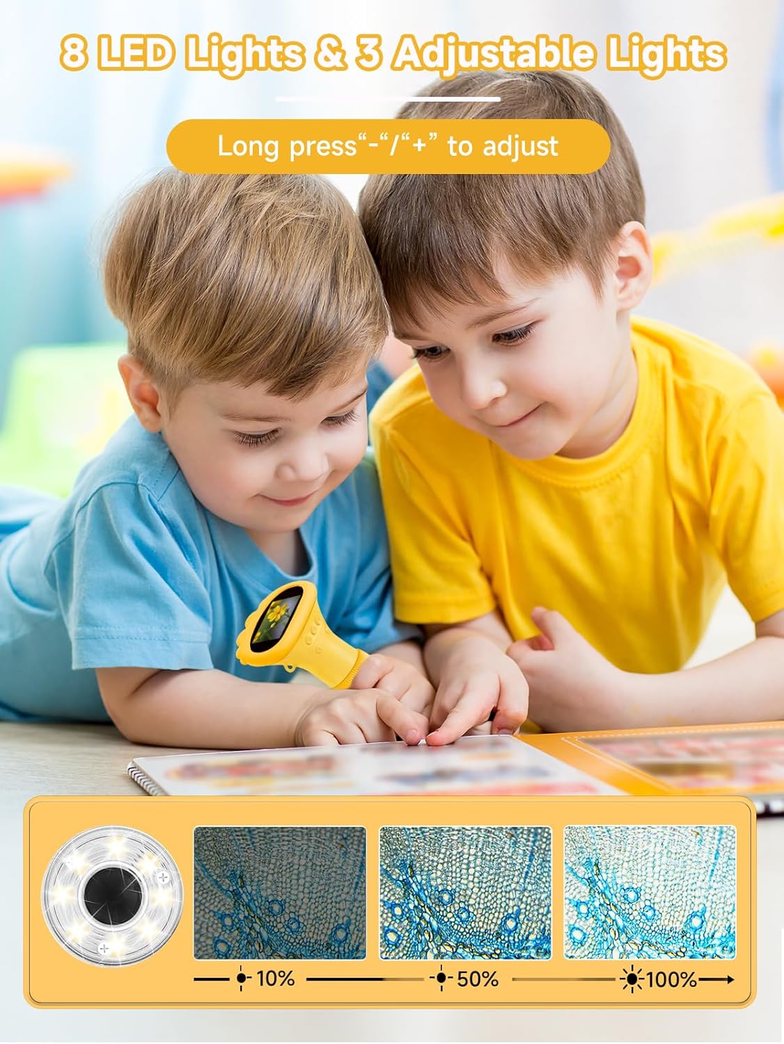 Thumbnail 2 de Acoath Mikroskop für Kinder – digitales Taschenmikroskop mit 2,0-Zoll-IPS-Display, 8 LEDs und bis zu 200 Foto-Speicher (gelb)