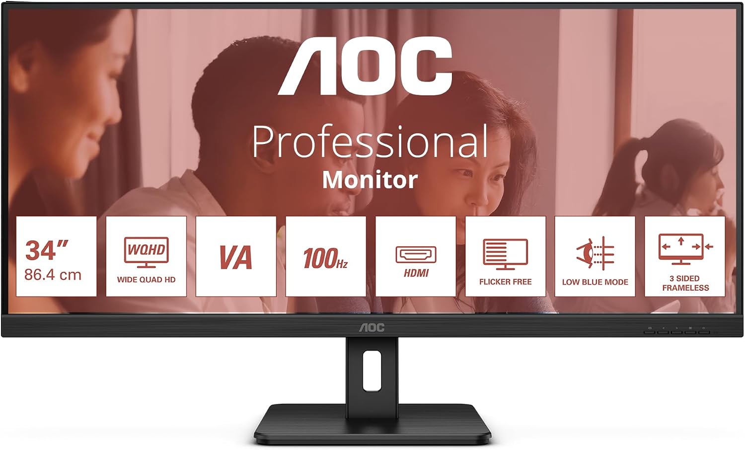 Detalle de AOC U34E2M 34-inch QHD Monitor – 100Hz VA panel with Low Blue Light