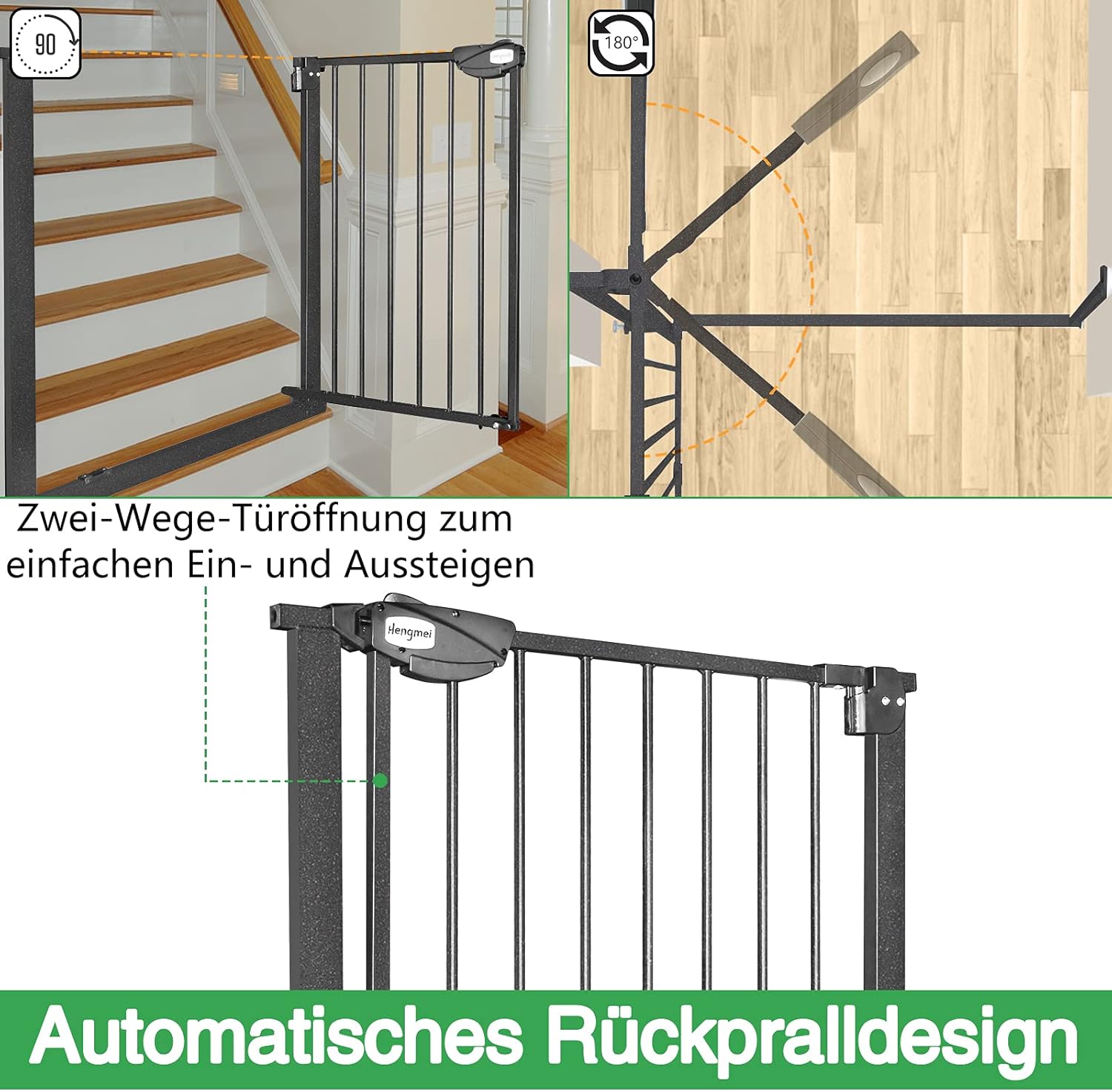 Thumbnail 3 de UISEBRT Türschutzgitter Ohne Bohren – Treppenschutzgitter für Kinder 75–85 cm, Auto-Close, Schwarz