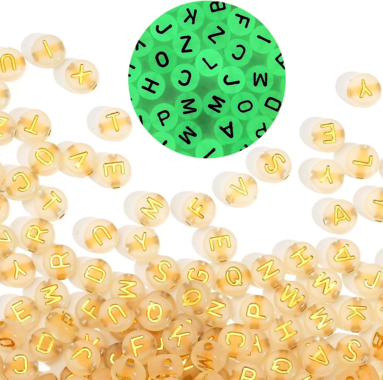 Detalle de HERZONE alfabetkralen van acryl, 1.000 stuks, A-Z, 6 x 6 mm, witgoud