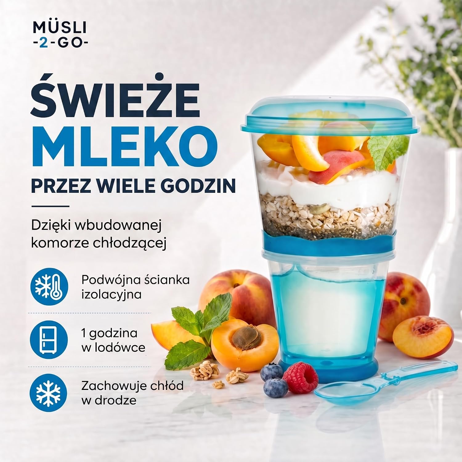 Detalle de GOODS+GADGETS Kubek na musli to Go Deluxe, niebieski, 2 komory