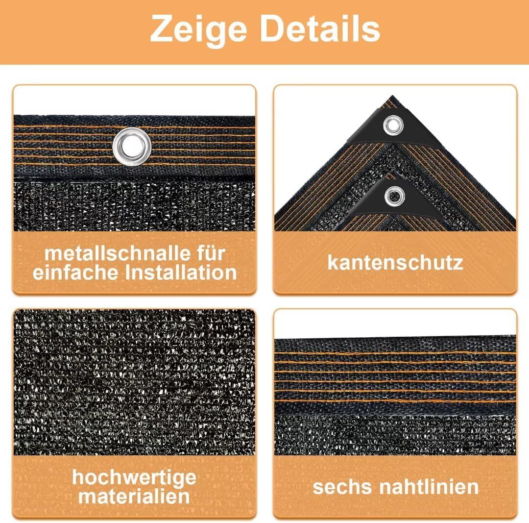 Detalle de Filet d’ombrage avec œillets 1 x 2 m noir – Protection solaire pour jardin, terrasse et extérieur