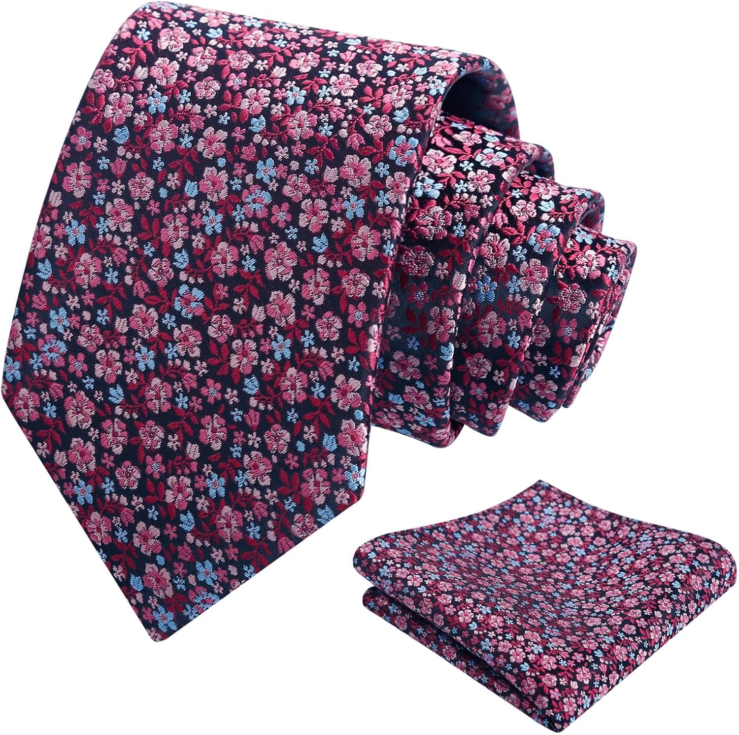 Thumbnail 6 de Alizeal Floral Patterned Wedding Tie with Pocket Square Set – 8cm Wide, Polyester