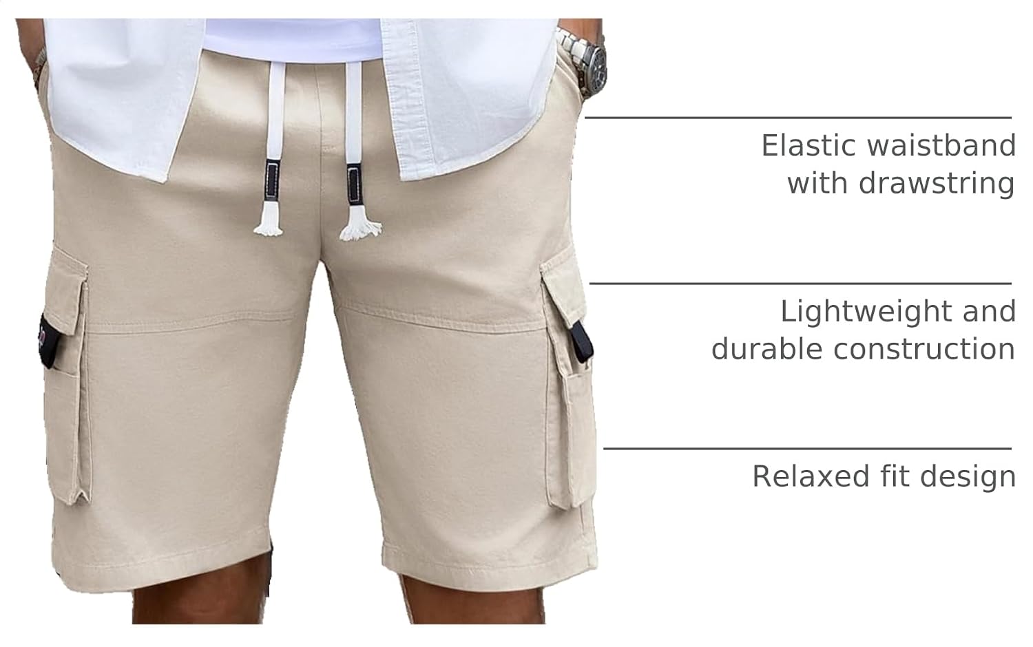 Detalle 2 de APTRO Men’s Cargo Shorts with Elastic Waistband & Drawstring, 100% Cotton Twill Relaxed Fit (Big & Tall)