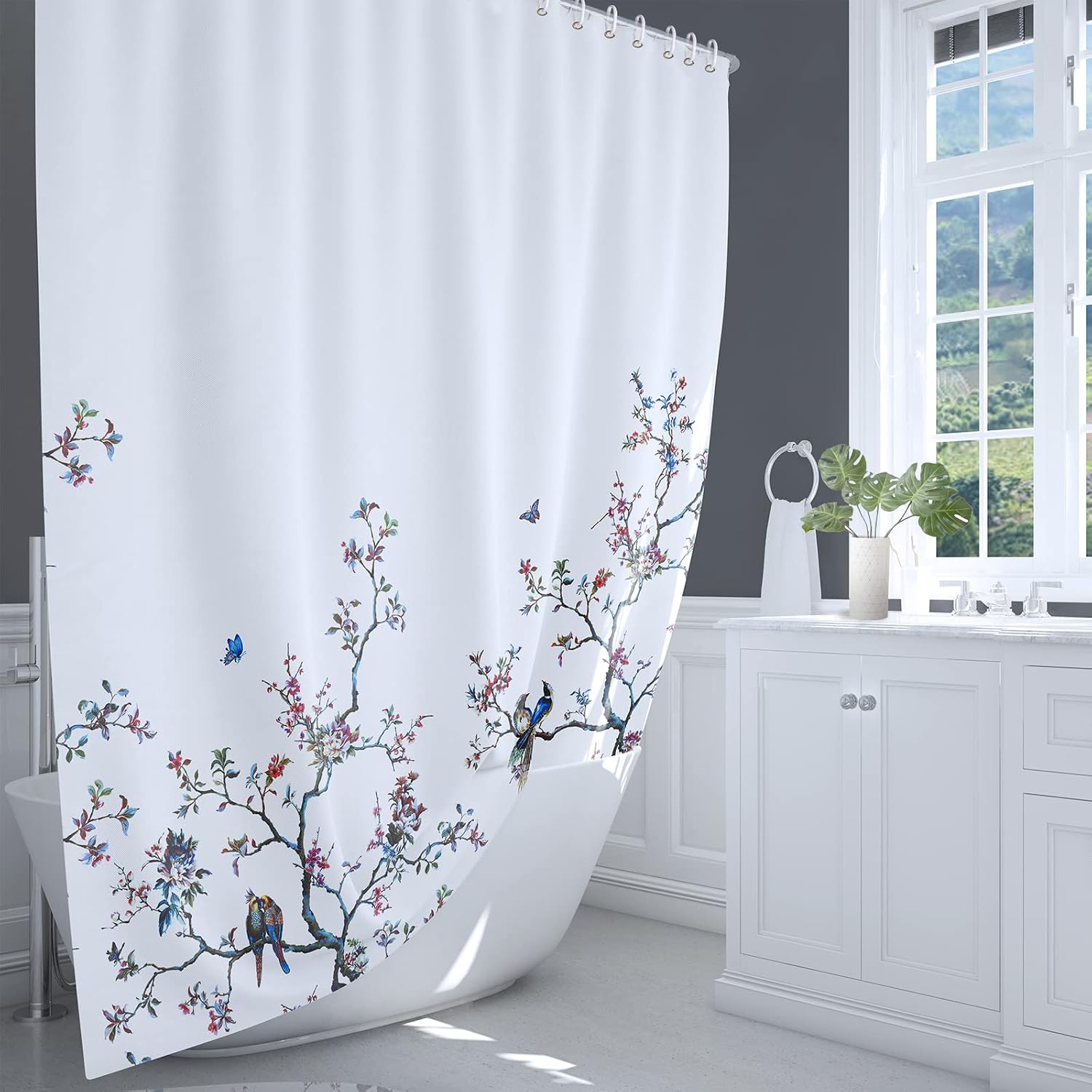 Detalle de LIVETTY White Bird Extra Long Shower Curtain – 180cm x 200cm
