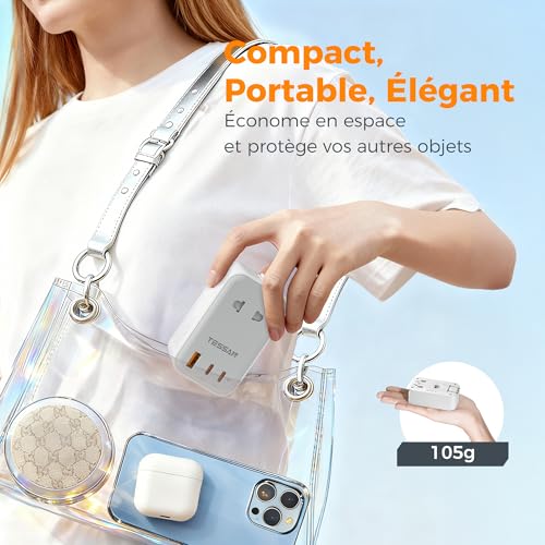 Thumbnail 6 de TESSAN Adaptateur prise universelle PD 20W avec 2 USB-C — 4 en 1 pour voyages