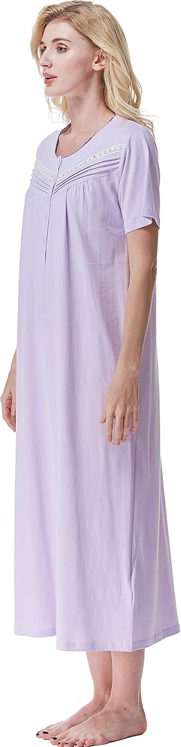 Thumbnail 6 de Keyocean nightgown Women's 100% Cotton Sleep Dress, Short Sleeves, Mid-Calf