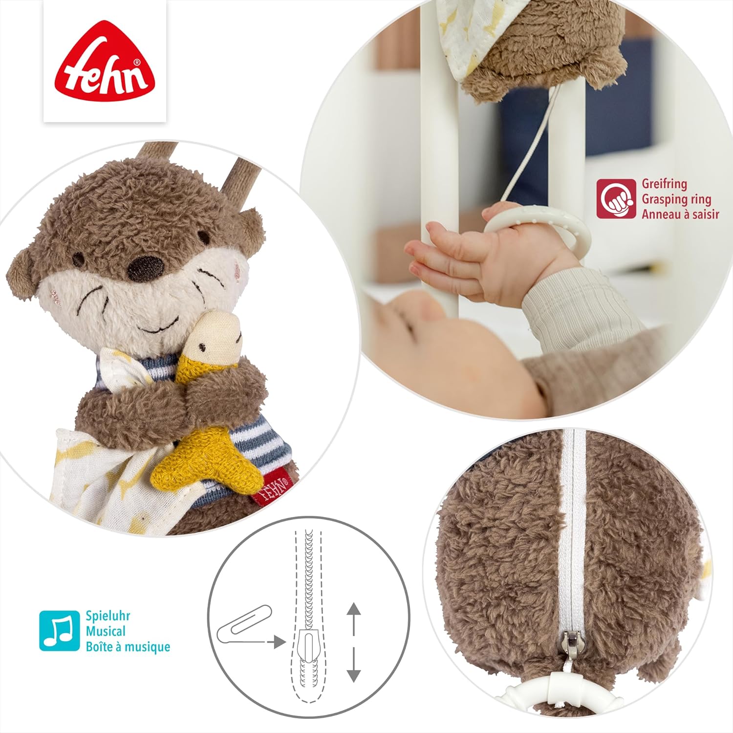 Detalle de Fehn Mini-Spieluhr Otter – Kuscheltier & Einschlafhilfe (0+ Monate)