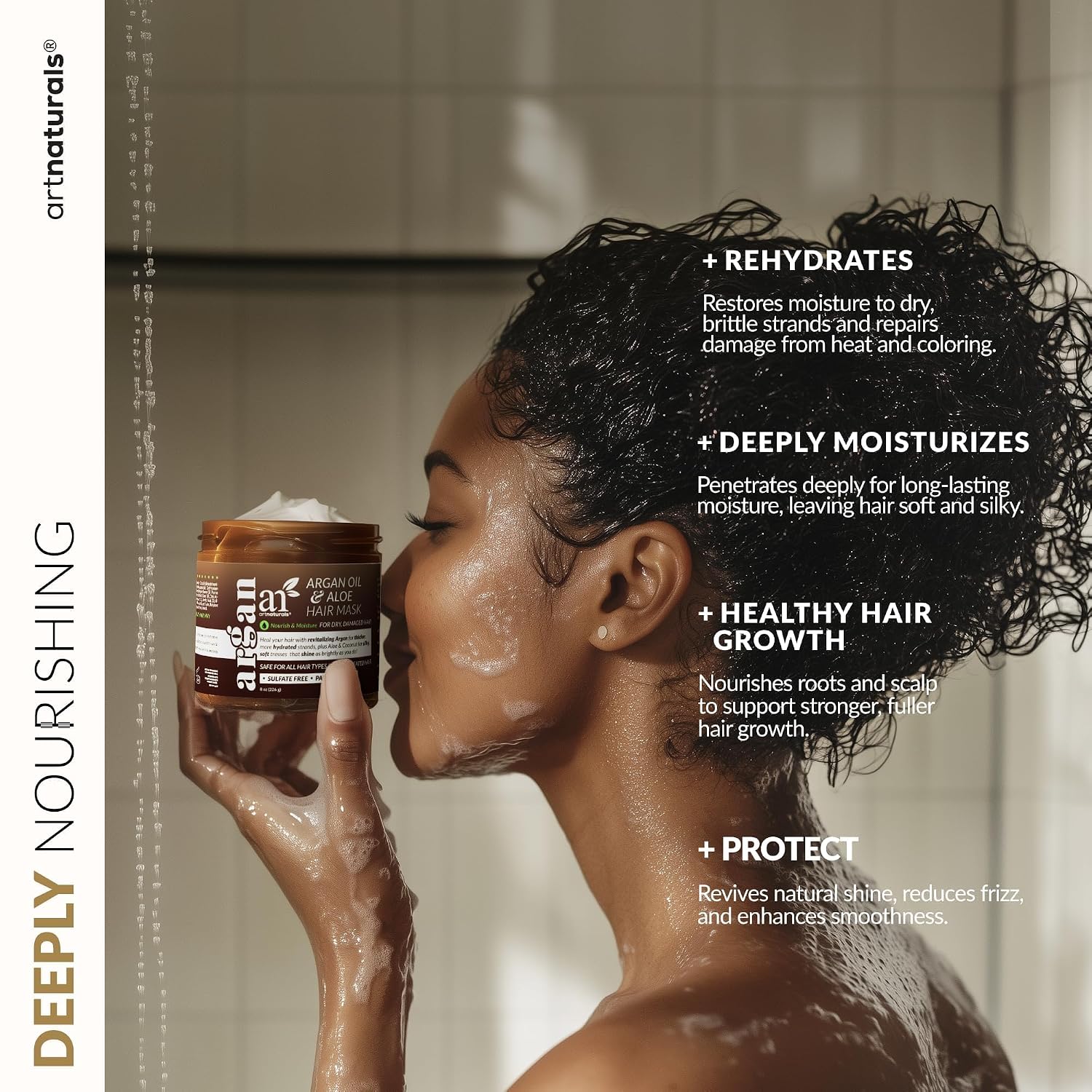 Detalle de ArtNaturals 2-Step Deep Repair Hair Mask with Silk Sleep Bonnet – Intensive Treatment for Damaged, Dry & Color-Treated Hair