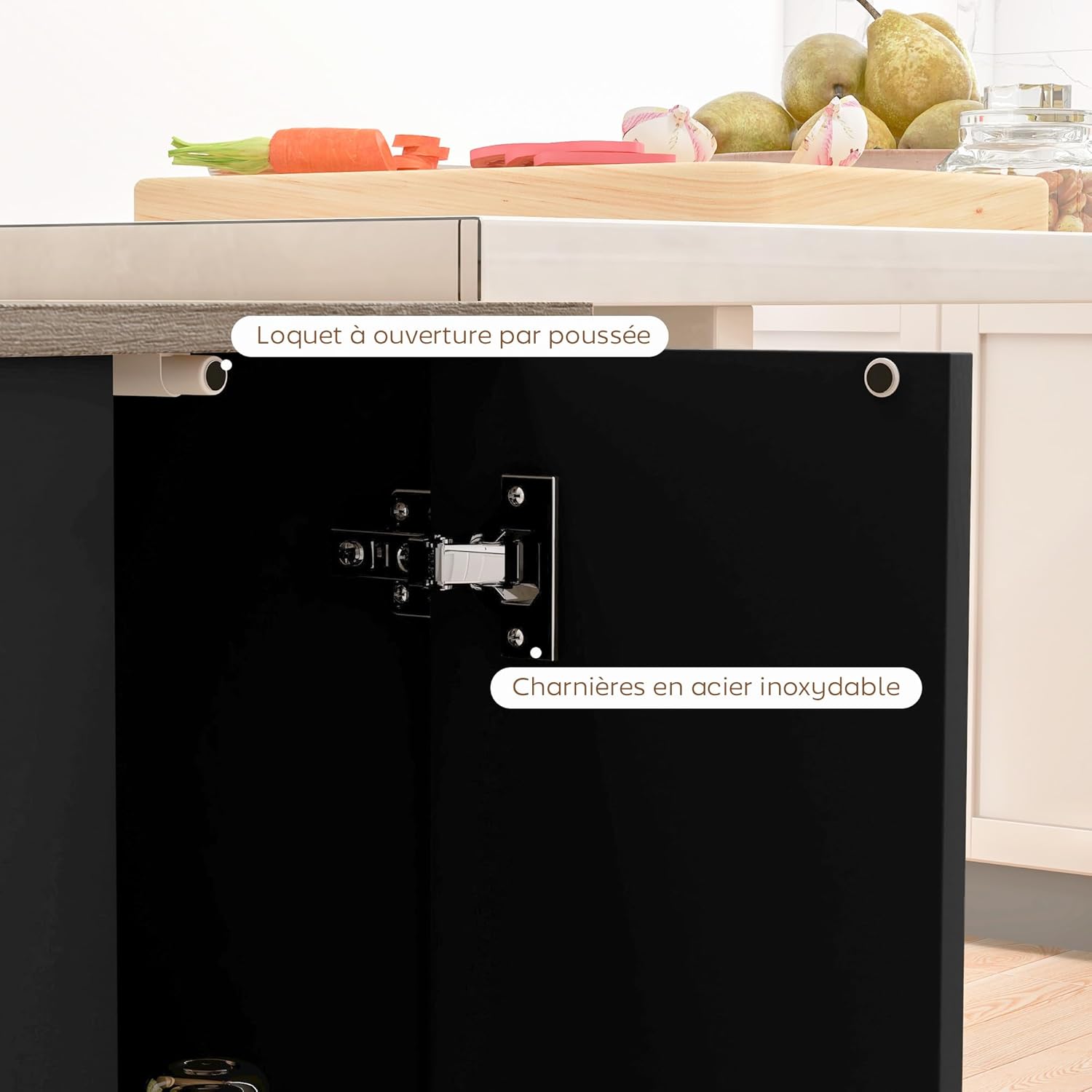 Thumbnail 6 de HOMCOM desserte d’îlot de cuisine 105 x 60 cm, plan de travail effet bois, 2 placards et étagères réglables