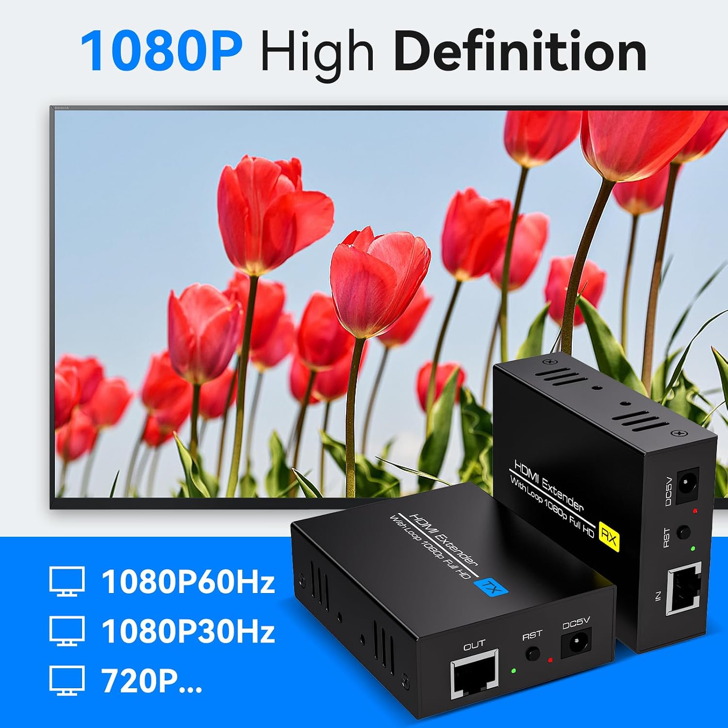 Detalle de VEDINDUST 120M HDMI Extender: estensione HDMI fino a 120 m tramite cavo Cat6/Cat7 con supporto 1080p