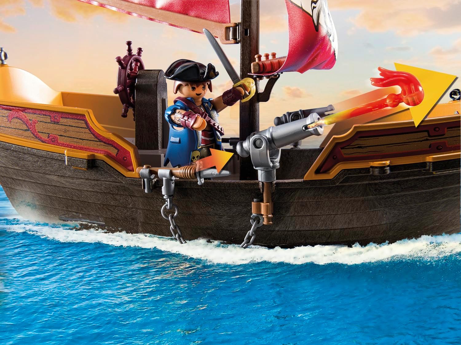 Detalle de PLAYMOBIL Pirates 71418 Piratenschiff – aufregende Abenteuer auf hoher See