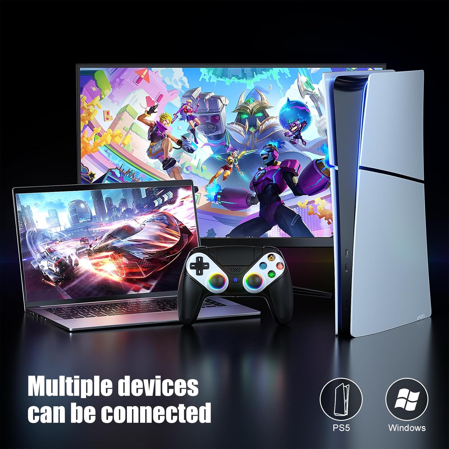 Thumbnail 6 de Dinosoo RGB Wireless Controller für PS5/Pro/Slim/PC – vielseitig, konfigurierbar und mit RGB-Beleuchtung