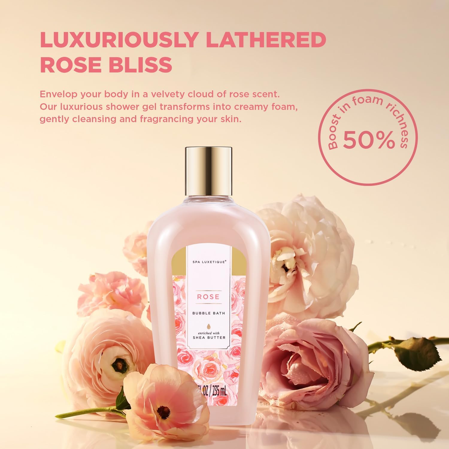 Detalle de Spa Luxetique Rose Bath Gift Set, 15-Piece Home Spa Kit with Tote