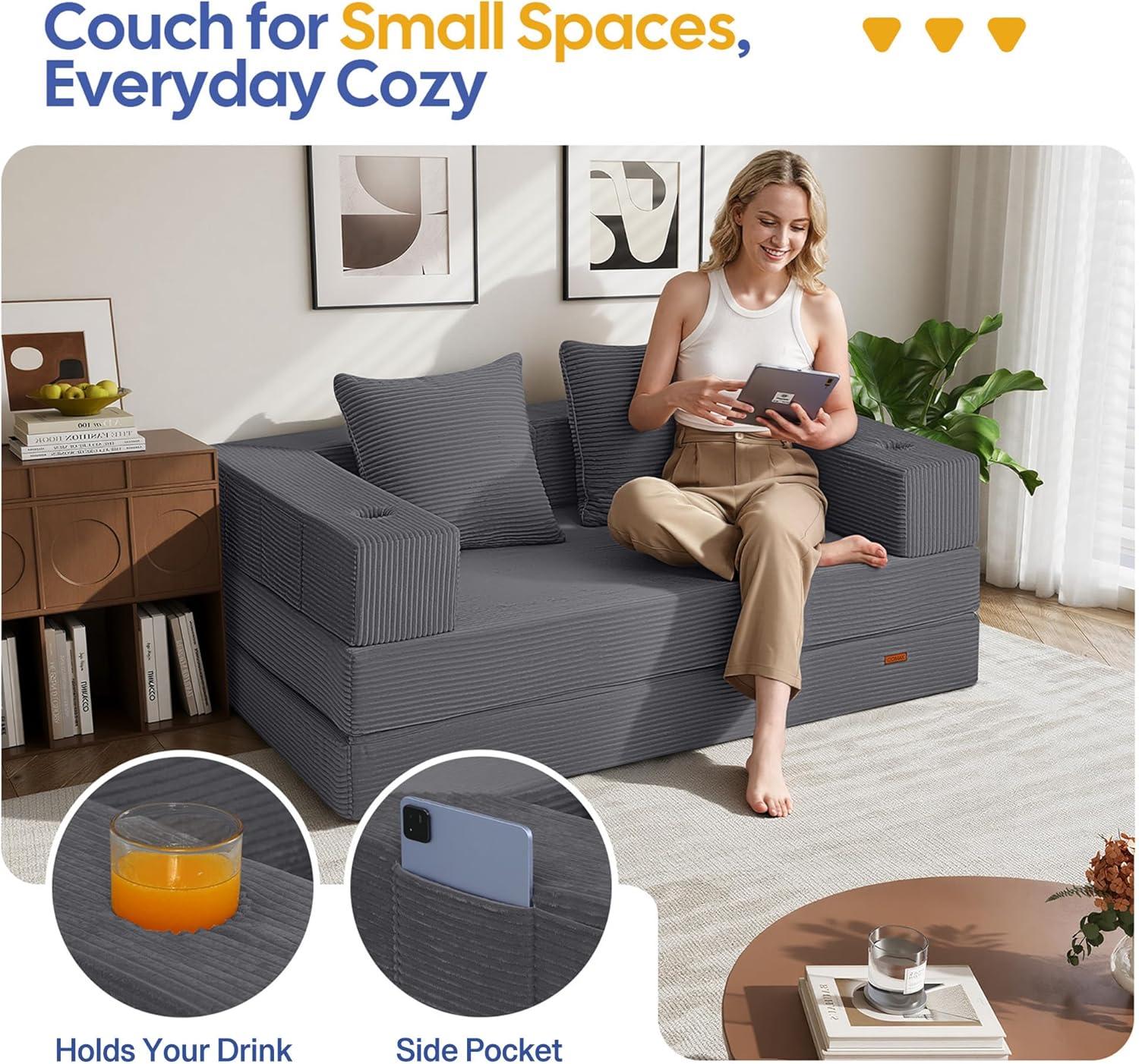 Detalle de COMAX Futon Sofa Bed 4-in-1: Space-Saving Convertible for Small Living Rooms