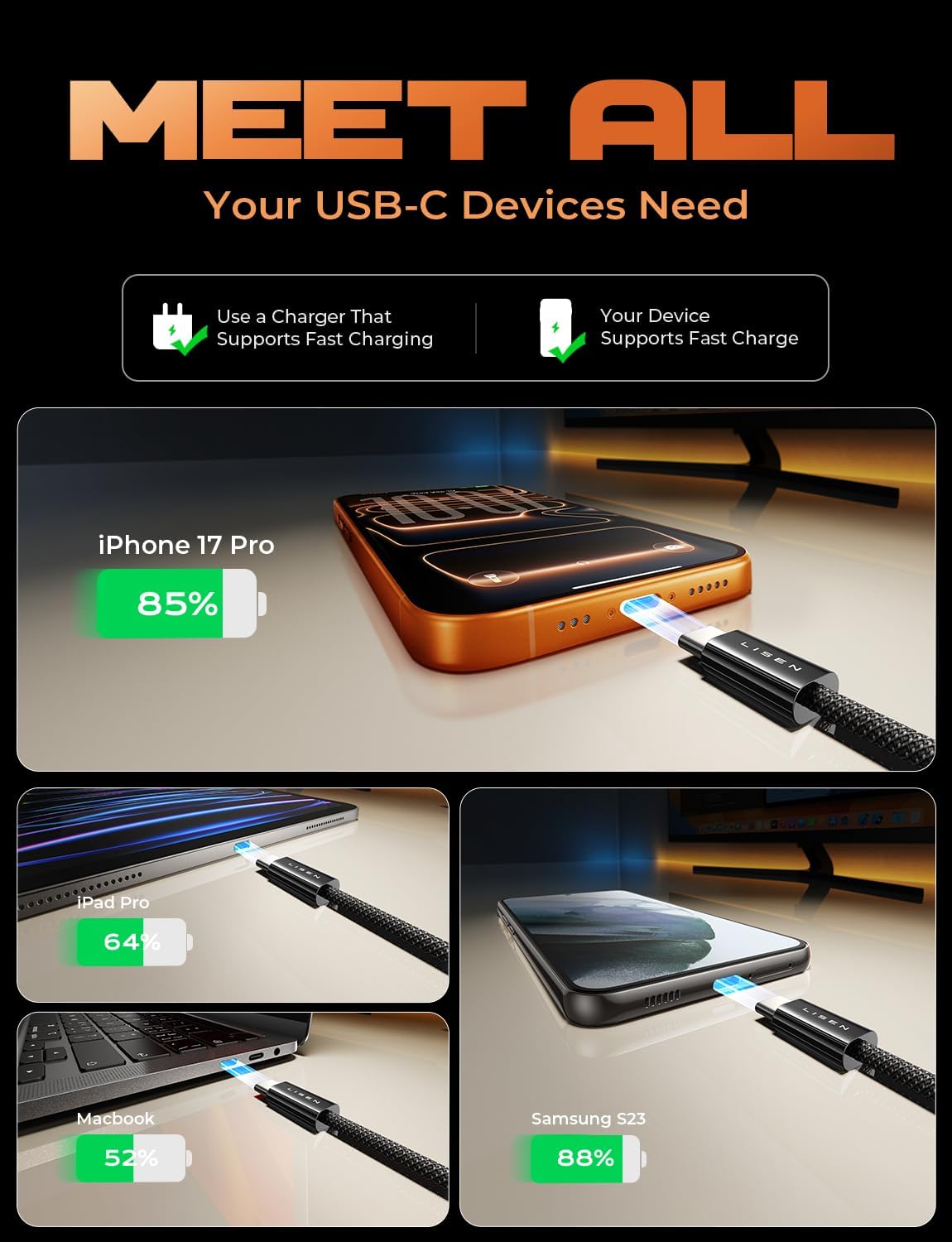Thumbnail 5 de LISEN USB C to USB C Cable 5-Pack