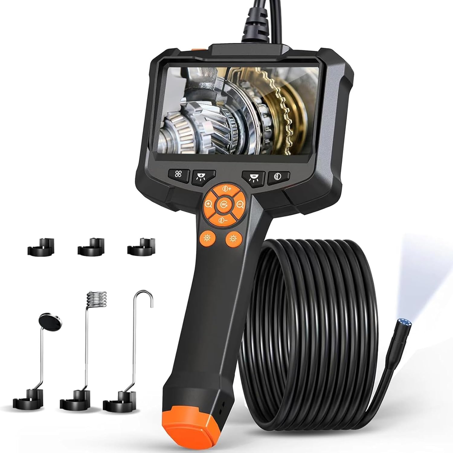 Caméra endoscopique à double objectif AOPICK 1080P HD avec écran IPS 4,3 pouces et câble semi-rigide 5 m