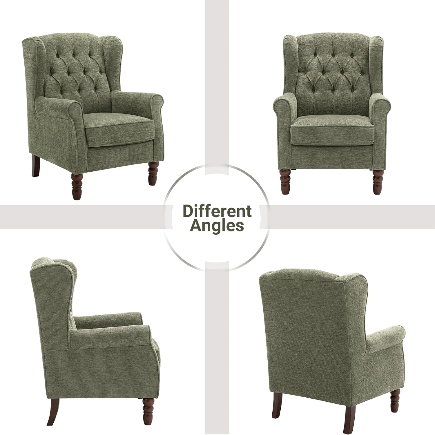 Thumbnail 2 de COLAMY Mid-Century Modern Living Room Accent Chair – Green Button-Tufted Wingback with Solid Wood Legs