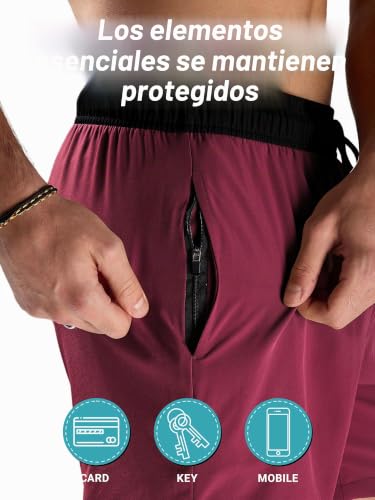 Detalle de Arcweg Bañador Hombre 2 en 1 con Secado Rápido y Forro de Malla – Negro/Vino, M de EU