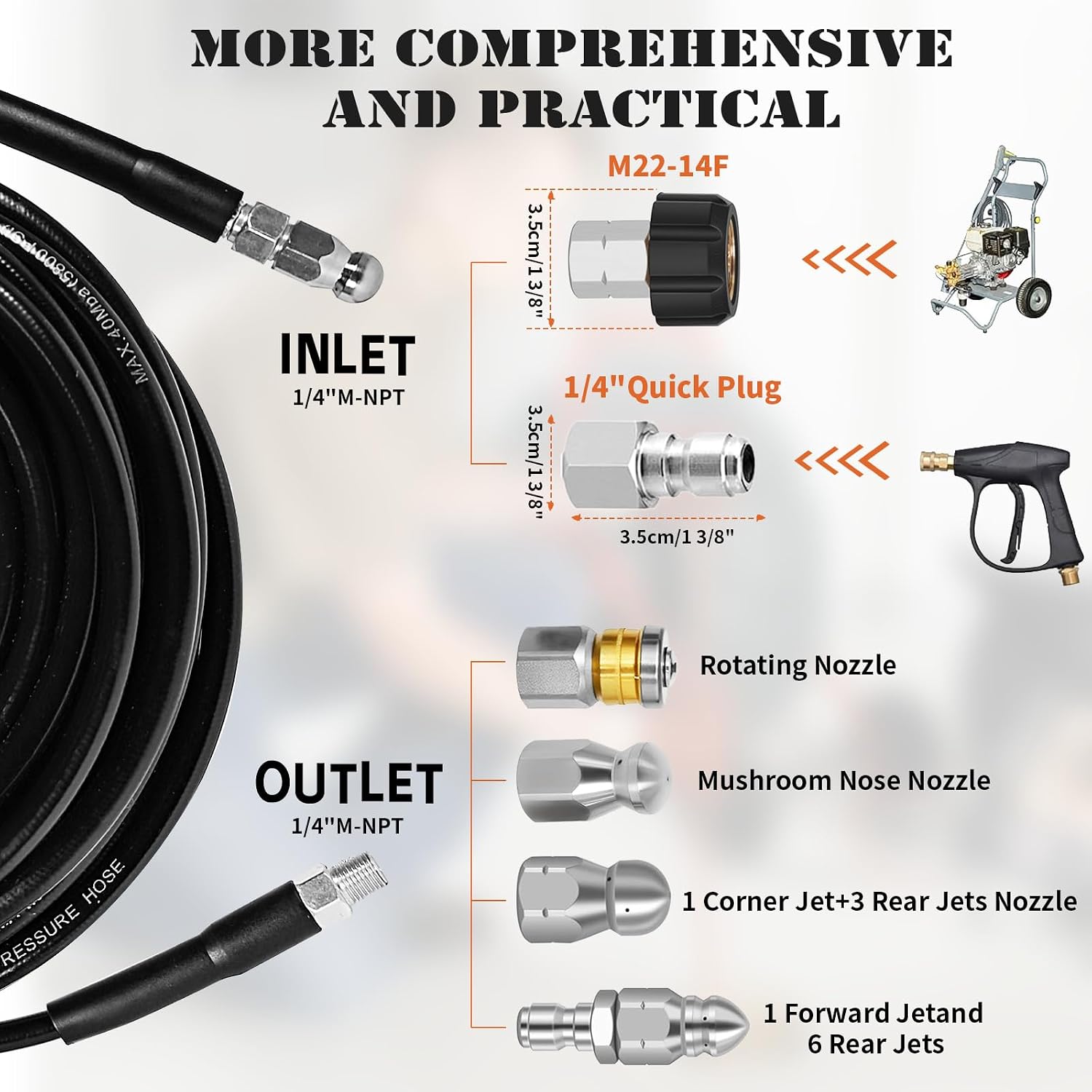 Detalle 2 de Sewer Jetter Kit for Pressure Washer, 100-ft Hose