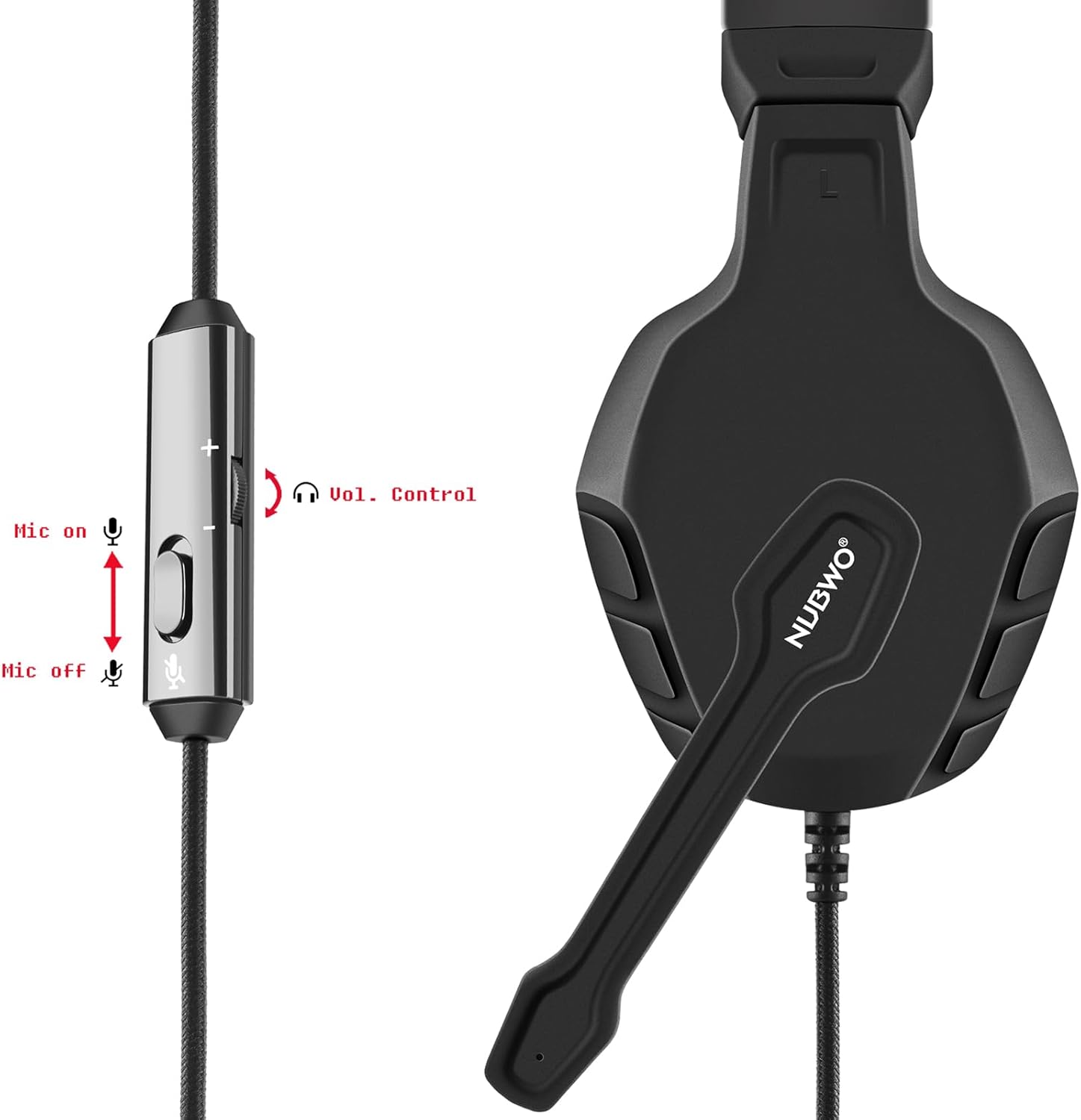 Detalle de NUBWO U3 Gaming Headset with Mic – Wired Over-Ear Headphones for PC, PS4, PS5, Xbox One, Switch, Mac