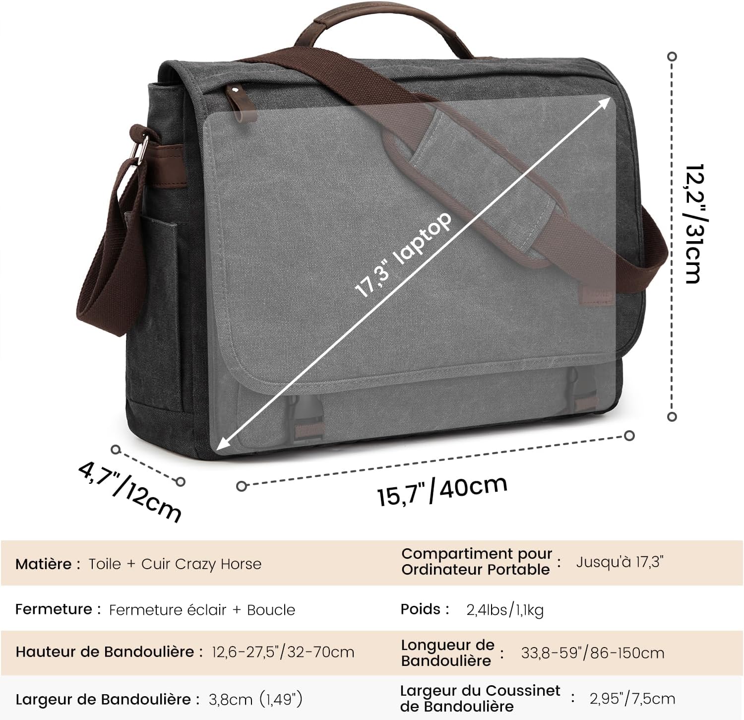 Thumbnail 2 de S-ZONE Sac bandoulière 17,3 pouces