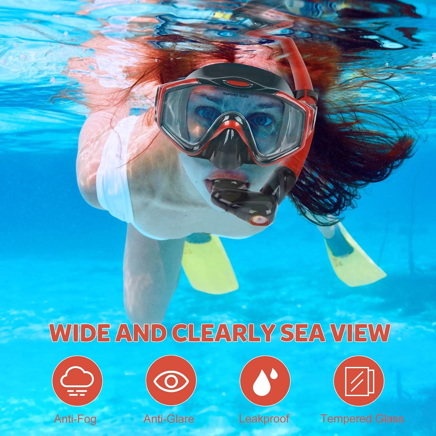 Detalle de KUYOU Dry Top Snorkel Set for Adults with 180° Panoramic Mask